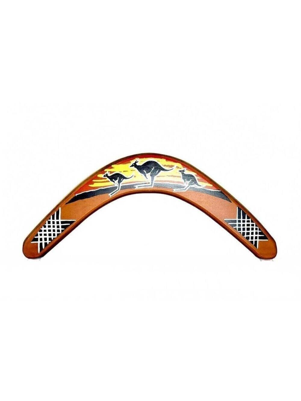 Vintage Hand-Painted Australian Boomerang Kangaroo Sunset Wood Decor